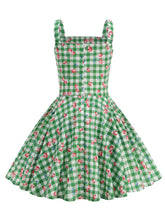 Load image into Gallery viewer, Kids Little Girls' Dress Green Cherry Plaid 1950S Vintage Dress