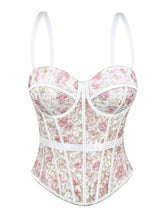Load image into Gallery viewer, Pink Floral Embroidered Corset Top - Sheer Boned Spaghetti Strap Bustier