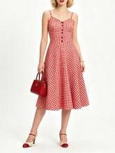 Load image into Gallery viewer, 1950s Green Gingham Button Front Spaghetti Strap Swing Summer Picnic Dress