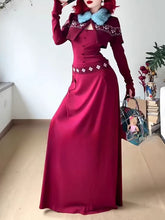 Load image into Gallery viewer, 2PS Burgundy Fair Isle Knit Cape with Long-Sleeve  Sweater Dress