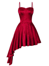 Load image into Gallery viewer, Red Floral Jacquard Slip Evening Dress with Asymmetrical Hem