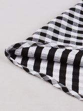 Load image into Gallery viewer, Black White Plaid Bow Neck 1950s Three-Quarter Sleeves Swing Dress