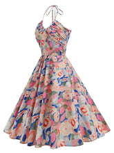Load image into Gallery viewer, Yellow Floral Print Halter Neck Vintage Dress