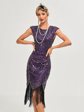 Load image into Gallery viewer, Women's 1920s Flapper Dress Gatsby Costume Burgundy Black Sequined Fringe Party Dress