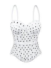 Load image into Gallery viewer, Pink Polka Dot Mesh Corset Top - Sheer Boned Spaghetti Strap Bustier
