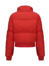 Load image into Gallery viewer, Women's Cropped Red Short Bubble Coat with Ribbed Cuff Hem Puffer Jacket
