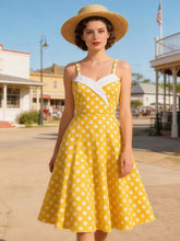 Load image into Gallery viewer, 1950s Yellow Polka Dot  Lapel Strap Midi Dress