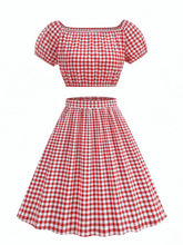 Load image into Gallery viewer, 1950s Vintage Red Gingham One-Shoulder Crop Top and Swing Skirt Two-Piece Set - Retro Picnic Outfit