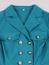 Load image into Gallery viewer, 1950s Teal Blue Retro Double Breasted Lapel Collar Swing Dress