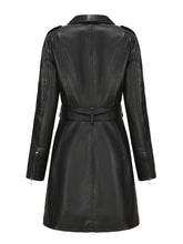 Load image into Gallery viewer, Women's Black Faux PU Leather Trench Mid-Length Coat with Belt