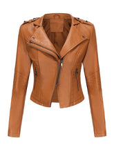 Load image into Gallery viewer, Women's Navy Blue Faux Leather Motorcycle Jacket | Slim Fit Asymmetrical Zip Moto Biker Coat
