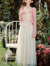 Load image into Gallery viewer, 2PS Pink Rose Spaghetti Strap 1950S Swing Victoria&#39;s Fairy Dress With Pink Cardigan
