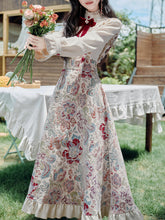 Load image into Gallery viewer, 2PS Victorian White Blouse with Floral Embroidered Jumper Skirt  Vintage Set