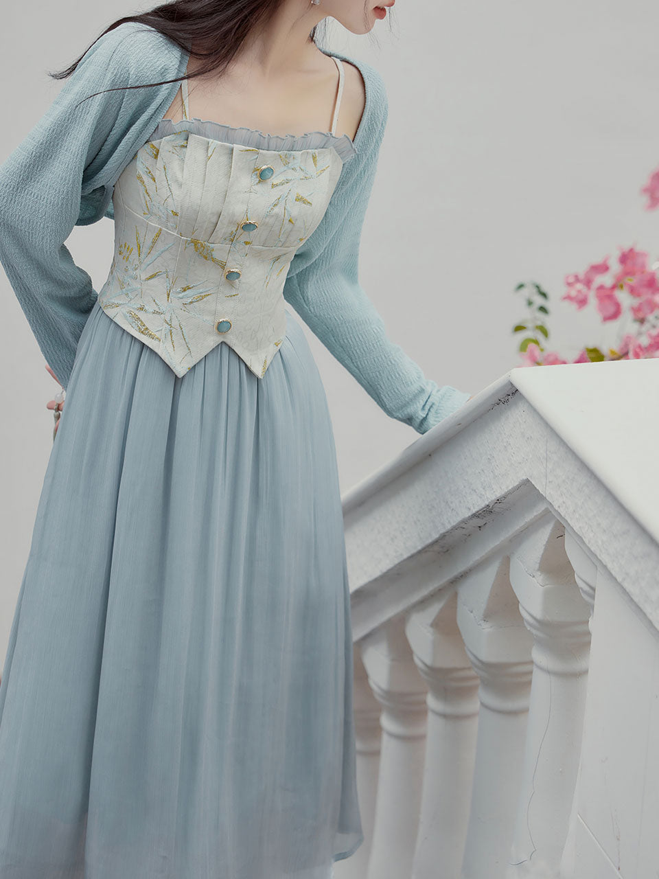 2PS Blue Lace Spaghetti Strap 1950S Swing Victoria's Fairy Dress With Blue Cardigan, Blue / XS 2PS Blue Lace Spaghetti Strap 1950S Swing Victoria's Fairy Dress With Blue Cardigan, Blue / XS