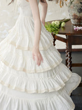 Load image into Gallery viewer, White Ruffles V Neck Layered Lace Maxi Vintage Dress