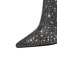 Black High Heel Pointed Toes Luxury Bling Rhinestone Boots Shoes