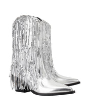 Load image into Gallery viewer, 7CM Silver Fringed Chunky Heel  Boots Vintage Shoes