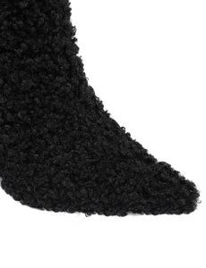 Black High Heel Pointed Toes Lambswool Retro Short Boots Shoes