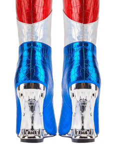 Blue High Heel Pointed Toes Metallic Leather Boots Shoes