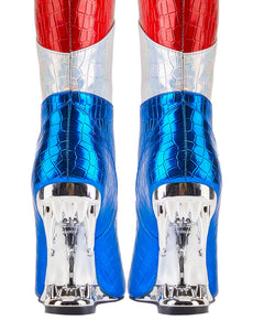Blue High Heel Pointed Toes Metallic Leather Boots Shoes