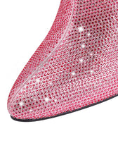 Load image into Gallery viewer, Pink High Heel Pointed Toes Luxury Bling Rhinestone Boots Shoes