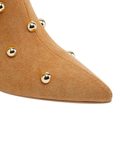 Yellow High Heel Pointed Toes Luxury Rivet Boots Shoes