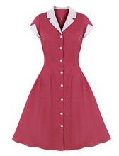 Load image into Gallery viewer, Green V Neck Short Sleeve 1950S Vintage Swing Dress