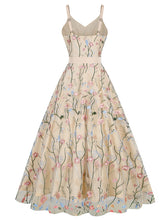 Load image into Gallery viewer, Baby Blue Semi Mesh Flower Embroidered Spaghetti Strap Sleeveless 1950S Swing Maxi Dress