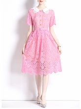 Load image into Gallery viewer, Navy Lace Peter Pan Collar Short Sleeve 1950S Vintage Dress With Golden Button