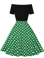 Load image into Gallery viewer, Off Shoulder Polka Dots 1950S Vintage Swing Dress With Button
