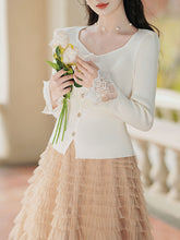 Load image into Gallery viewer, 2PS White V Neck Knitted Sweater and Swing Mesh Fairy Skirt Dress Set