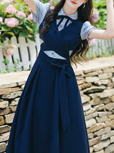Load image into Gallery viewer, Vintage Navy Two-Piece Fake Layered Shirt Dress