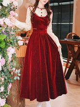Load image into Gallery viewer, 50s Retro Christmas Red  Lace with Sequin Velvet Vintage Dress