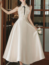 Load image into Gallery viewer, 1950s Vintage Halter A-line Gown with Lace Satin Dress