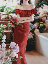 Load image into Gallery viewer, Red Butterfly Print Off Shoulder Bodycon Dress
