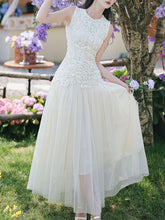 Load image into Gallery viewer, White Lace Patchwork Mesh Vintage Dress