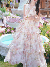 Load image into Gallery viewer, Pink Floral Print Halter Neck Backless Vintage Dress