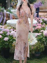 Load image into Gallery viewer, 2-Way Wear Vintage Floral Print Cape Sleeve Chiffon Dress for Summer Vacation