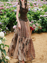 Load image into Gallery viewer, Vintage Boho Patchwork Maxi Skirt - Flowy A-Line Tiered Long Skirt for Women