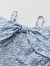 Load image into Gallery viewer, Baby Blue Off Shoulder Oversized Bow Soft Jacquard Maxi Gown with Sheer Mesh Sleeves