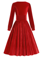 Load image into Gallery viewer, Christmas Green Square Collar Long Sleeve Velvet 1950S Vintage Swing Dress