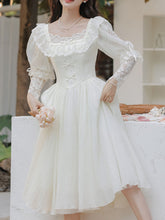 Load image into Gallery viewer, Sweet Victorian Lace Square Collar Corset Short Sleeve Wedding Mini Dress