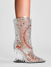 Load image into Gallery viewer, Silver High Heel Pointed Toes Luxury Bling Rhinestone Boots Shoes