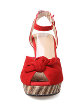 Load image into Gallery viewer, Women&#39;s Open Toe Bow Wedge Heel Sandals Leather Vintage Shoes