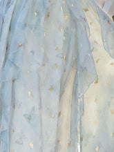 Load image into Gallery viewer, Women's Fairycore Butterfly Maxi Dress Glitter Ruffle Halter Prom Gown with Sheer Shrug