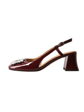 Load image into Gallery viewer, Women&#39;s  Round Toe Rhinestones Chunky Heel Sandals Leather Vintage Shoes