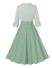 Load image into Gallery viewer, 1950s Black V Neck Plaid 3/4 Sleeve Vintage Swing Dress With Belt