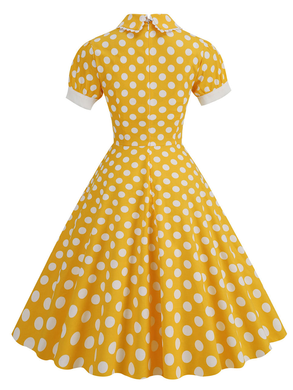 Red Polka Dots Peter Pan Collar 1950S Dress With Pockets, Yellow / S Red Polka Dots Peter Pan Collar 1950S Dress With Pockets, Yellow / S