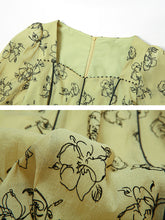 Load image into Gallery viewer, Mustard Yellow Square Neck Floral Print 1950S Vintage Swing Dress