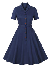 Load image into Gallery viewer, 1950S Turndown Collar Solid Color Short Sleeve Vintage Dress